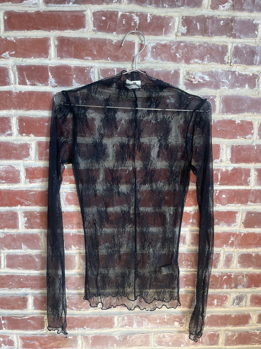 Black Lace Long Sleeve Mock Neck Top